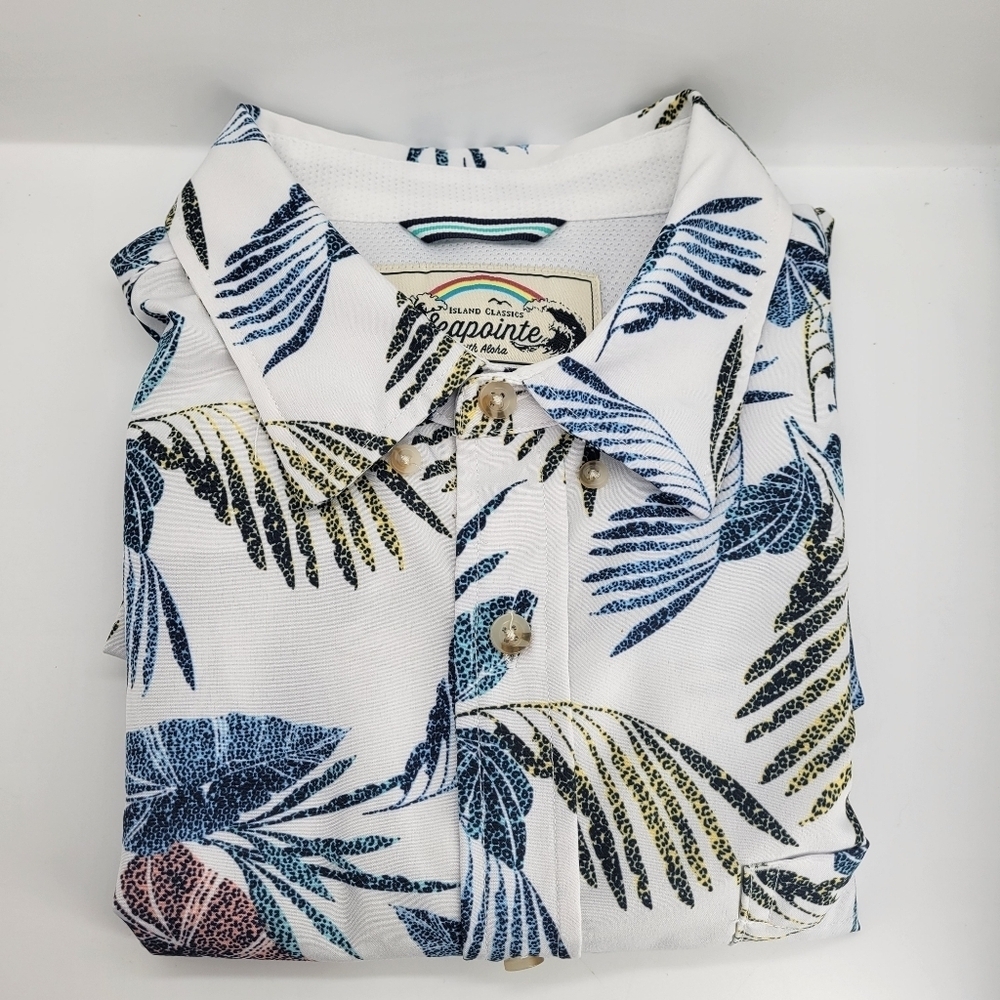 Seapointe Men's Soft Tropical Hawaiian Pocket Button Down Shirts Large Collared - Picture 11 of 11